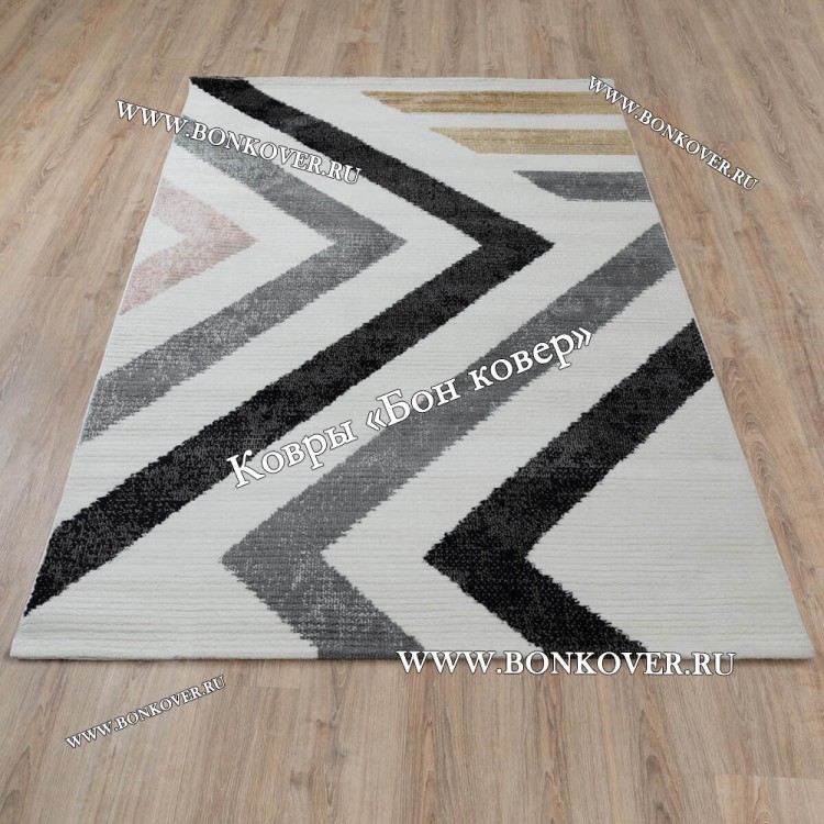 Турецкий Геометрический ковер арт 29284 Белый с Серым