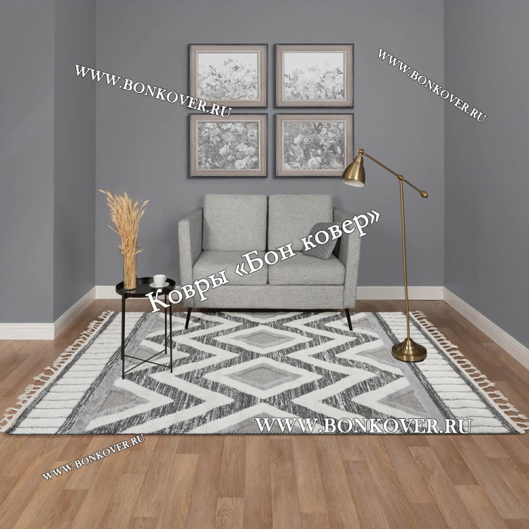 Турецкий Ковер Комфорт Дизайн 30082 Серый с Белым